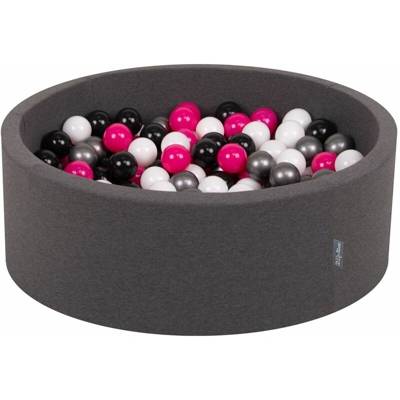 90X30cm/200 Palline ? 7CM Piscina Di Palline Colorate Per Bambini Tondo Fabbricato In EU, Grigio Sc:Bianco/Nero/Argento/Rosa Sc - grigio