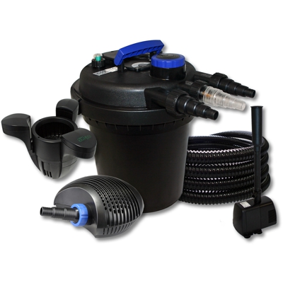 Wiltec - Filtro a pressione per stagni 6000l 11W UVC 40W ECO Pompa 25m Tubo Skimmer Fontana