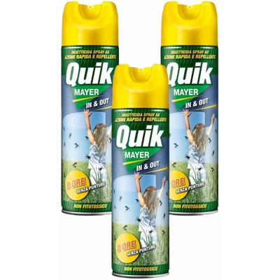 Quikmayer insetticida 3 flaconi spray contro mosche e zanzare da ml 500