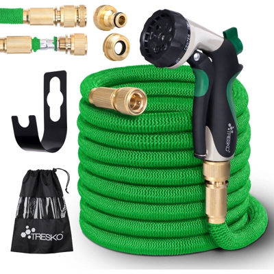 Magic Water Tubo per irrigazione da Giardino e Terrazzo Orto Estensibile + Raccordo in Ottone Verde 22,5m - Tresko