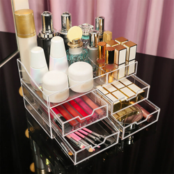 Organizer per il trucco Cosmetici in acrilico Trucco e gioielli Cassetti portaoggetti Display Scatola a 4 cassetti Elegante salvaspazio per pennelli en oferta