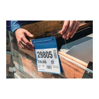 Tasca portadocumenti B210xH297mm DIN A4 verticale con gancio in filo flessibile blu confezione da 50