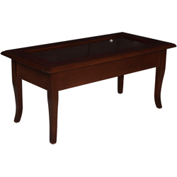 Dmora Tavolino da caffè stile classico, Tavolo con piano in vetro temperato e bacheca contenitore, Made in Italy, cm 100x50h46, colore Noce en oferta