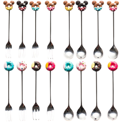 Carino acciaio inossidabile 304 cucchiaio forchetta ciambella cartone animato testa di animale caffe gelato dessert te caramelle cucina posate regalo en oferta