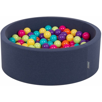 KiddyMoon 90X30cm/200 Palline Piscina Di Palline Colorate Per Bambini Tondo Fabbricato In EU, Blu:Verdech/Giallo/Turchese/Arancione/Rosasc/Viola