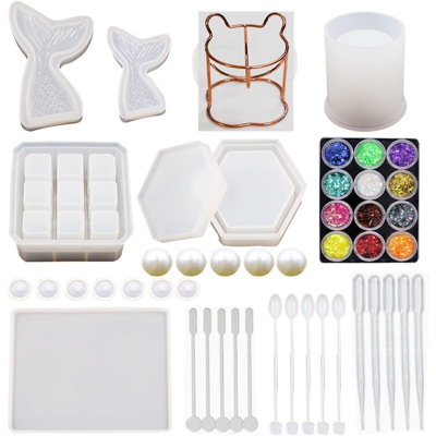 49Pcs Stampi per colata epossidica in silicone fai-da-te per trucco fai-da-te Stampi per espositori per gioielli Stampi per vassoio in cristallo