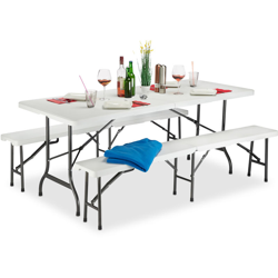 Set Chiosco Tavolo Panche ribaltabili, 3 pezzi Arredo Giardino, monocolore, H x L x P: 74 x 180 x 74, 5 cm, bianco características