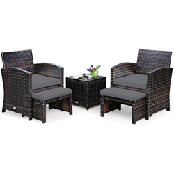 Set di 5 Mobili in Rattan, Set Conversazione da Esterno con Sedia e Ottomana e Tavolino da Caffè in Vetro Temperato, Braccioli Imbottiti, Perfetto características