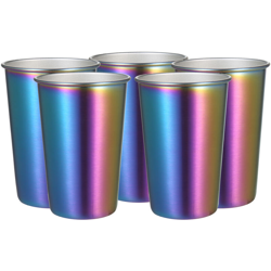 Confezione da 5 tazze da 500 ml in acciaio inossidabile arcobaleno Tazza da caffe per feste Bicchieri in metallo colorato Tazze a bocca larga Tazza precio