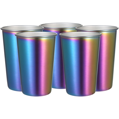 Confezione da 5 tazze da 500 ml in acciaio inossidabile arcobaleno Tazza da caffe per feste Bicchieri in metallo colorato Tazze a bocca larga Tazza