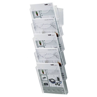 Portadepliant da parete 5 scomparti DIN A4 plastica trasparente