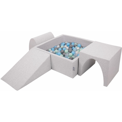 KiddyMoon Area Di Gioco In Schiuma Per Bambini Con Palline Colorate, Grigioch:Perla/Grigio/Trasparente/Azzurro/Menta