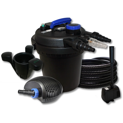 Filtro a pressione per stagni 6000l 11W UVC 40W ECO Pompa 25m Tubo Skimmer Fontana