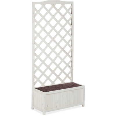 Fioriera con Spalliera, Impermeabile, in Legno, per Balcone, Giardino, Rose, Portavasi da 35 l, 150 cm, Bianco