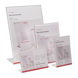 Espositore da tavolo DIN A5 verticale acrilico trasparente, autoportante HELIT (Per 2) en oferta