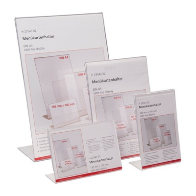 Espositore da tavolo DIN A5 verticale acrilico trasparente, autoportante HELIT (Per 2)