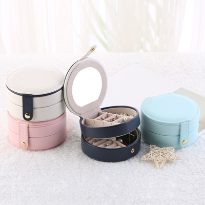 Scatola portaoggetti per gioielli Organizzatore rotondo portatile in pelle PU Anelli Orecchini Collane Gioiello Piccolo piatto cosmetico Custodia da