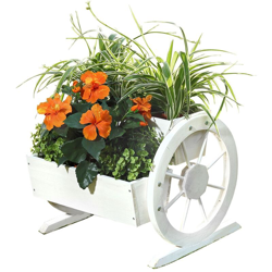 Fioriera a ruota di carro in legno 44 x 42 x 40 cm - bellissimo vaso decorativo per piante con grandi ruote di carro, legno di abete rosso, bianco precio
