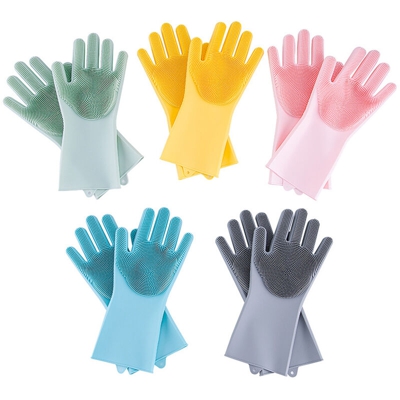 Guanti per la pulizia in silicone della cucina Guanti per il lavaggio dei piatti in silicone magico Scrubber per la casa Guanti per lavastoviglie in
