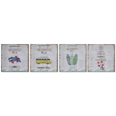 Quadro Legno Carta Estate (4 pcs) (25 x 1 x 25 cm) - Dkd Home Decor