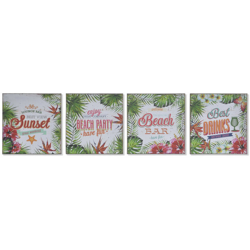 Quadro Legno Carta Tropicale (4 pcs) (25 x 1 x 25 cm) - Dkd Home Decor en oferta