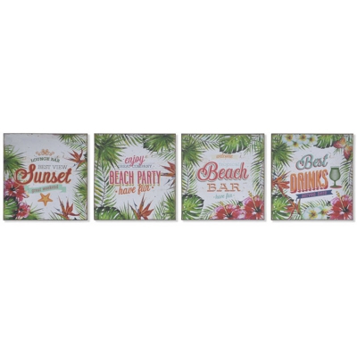 Quadro Legno Carta Tropicale (4 pcs) (25 x 1 x 25 cm) - Dkd Home Decor