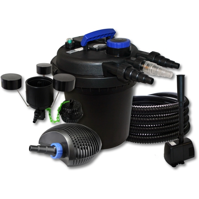 Wiltec - Filtro a pressione per stagni 6000l 11W UVC 10W ECO Pompa 25m Tubo Skimmer Fontana