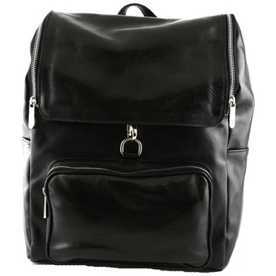 Zaino In Pelle Vera, Chisura Con Zip E Moschettone Colore Nero - Pelletteria Toscana Made In Italy - Zaino