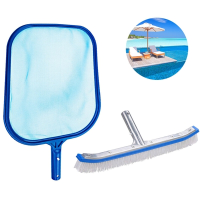 Kit di pulizia, tra cui le reti da pesca e le foglie poco profonda piscina di 18 pollici asta di supporto in alluminio spazzola telescopica libera,