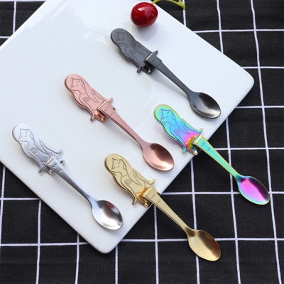 Mermaid cucchiaio di caffe in acciaio inossidabile 304 curvo Hanging Spoon tea Dolci Bevanda miscelazione gadget da cucina Stoviglie,Tipo,Argento