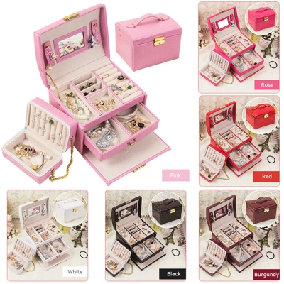 Scatola portaoggetti per gioielli Organizzatore Cassetto in pelle PU Scatola con cerniera rimovibile Anelli per accessori cosmetici per capelli