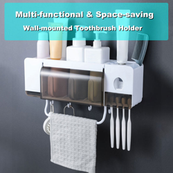 Portaspazzolino multifunzionale a parete salvaspazio automatico spremi dentifricio tazze porta asciugamani appendiabiti da parete organizzatore per características