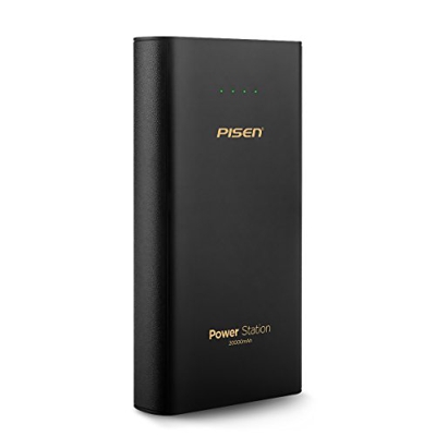 PISEN Power Station 20000mAh (NERO)Caricabatterie portatile portatile, batteria esterna, uscite USB 2, puoi risparmiare tempo, utilizzare l'elegante d