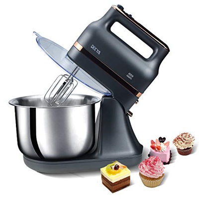 DEEYA - Miscelatore a mano con turbo, 400 W, 5 velocità, con supporto, ciotola in acciaio inox da 3,5 l, 2 ganci per impasto e 2 frullatori