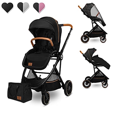 Lionelo Riya passeggino leggero fino a 15 kg sedile rivolto in avanti e all'indietro cappottina XXL con materiale di protezione solare zanzariera para