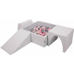 KiddyMoon Area Di Gioco In Schiuma Per Bambini Con Palline Colorate, Grigioch:Perla/Grigio/Trasparente/Rosa Chiaro características