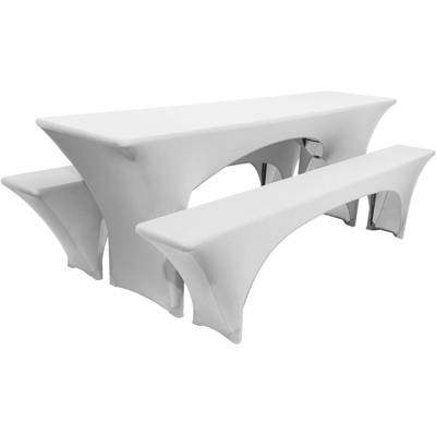 Set da 3 fodere elastiche Victoria, per panche e tavoli da birreria, picnic o catering, di Beautissu Bianco, 220x70x70 cm