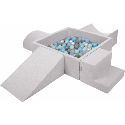 KiddyMoon Area Di Gioco In Schiuma Per Bambini Con Palline Colorate, Grigioch:Perla/Grigio/Trasparente/Azzurro/Menta