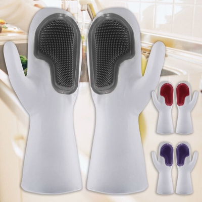 Happyshopping - Guanti per lavastoviglie Guanti Scrubber Spazzola per schiuma Pulizia lavori domestici 2 in 1 per la cucina e il bagno,Tipo,viola