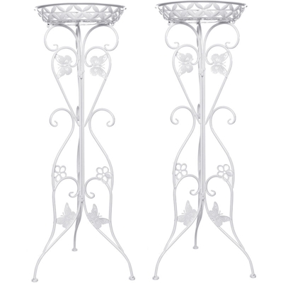 2PCS 38 * 32 * 95cm Supporto per piante alte in metallo Supporto per fiori Supporto per giardino Patio Decorazioni per la casa 30kg Bianco