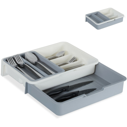 Portaposate da Cassetto, Regolabile, 7 Scomparti, Posate & Accessori Cucina, Plastica, 6x23,5x31,5 cm, grigio en oferta