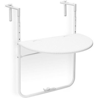 Tavolino Pieghevole per Balcone, Salvaspazio, Tavolo da Appendere Ringhiera, PxL 60x40 cm, Simil Rattan,Bianco