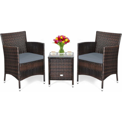 Set di 3 Mobili in Vimini per Cortile, Set Conversazione in Rattan con Tavolino da Caffè Sedie e Cuscini Spessi, per Giardino Prato e Piscina (Grigio) en oferta