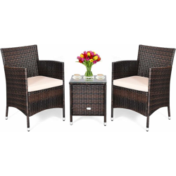Set di 3 Mobili in Vimini per Cortile, Set Conversazione in Rattan con Tavolino da Caffè Sedie e Cuscini Spessi, per Giardino Prato e Piscina precio