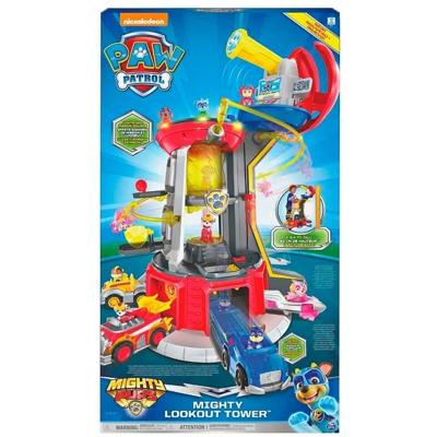 PAW Patrol, set di gioco e Torre di controllo Mighty Pups Super PAWs con luci ed effetti sonori, per bambini dai 3 anni in su, Gioco figura