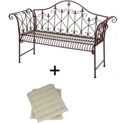 Panca panchina 2 posti da giardino HWC-H78 romantico metallo marrone antico ~ con cuscini avorio características