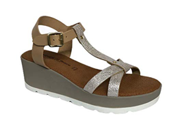 A&V Sandalo Donna Pelle con Cinturino Sottopiede Pelle Imbottito Zeppa 5,5 CM Articolo 13809 Sabbia Rosa Made in Italy (Numeric_37) en oferta