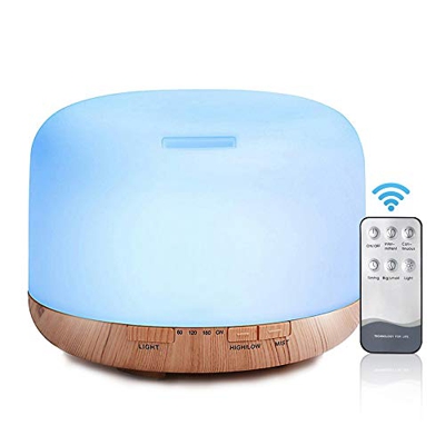 Galapare Diffusore di Oli Essenziali, Diffusore Atomizzatore 500ml, Diffusore di aromi, Umidificatore con 7 Colori LED selezionabili, per Yoga, Camera