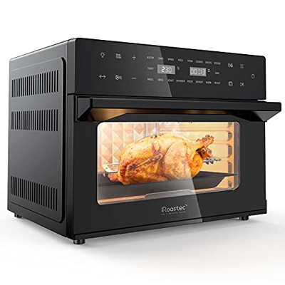 Friggitrice ad aria calda iRoastec 30L, friggitrice Air fryer XXL con potenza 1800W,18 programmi, può doppia cottura/girarrosto/disidratatore, forno a