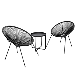 DlandHome Un set di sedie rotonde 2X con tavolino, poltrona relax, stile vintage, acciaio verniciato, mobili da giardino per esterni nero precio